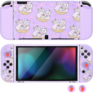 Eryi-Coque Pour Switch Oled,Mignon Dockable Souple Silicone Protecteur Housse De Protection Cover Avec 2pcs Joycon Cover Et 2pcs Lumineux Pouce Poignée Capuchons,Violet - Neuf