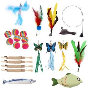 Letnerny-23 Pi&egrave;ces Jouet Chat Interactif, Canne A Peche Plumeau Chat Et Jouet Chat Plume Rempla&ccedil;ables, Jouet Pour Chat Interieur Jeux Herbe A Balle Poisson Matatabi - Neuf