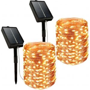 BHHBB-Guirlande lumineuse solaire d'extérieur - 2 x 20 m - 200 LED - 8 modes et fonction mémoire - Fil de cuivre - Étanche IP65 - Pour jardin, cour, balcon - Blanc chaud - Neuf
