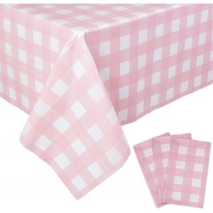 Kalanka-3 Pack De Nappes En Plastique Vichy Rose 54x108in, Nappes Rectangulaires &Agrave; Carreaux Jetables Couvertures De Table Imperm&eacute;ables Et Anti-&Eacute;claboussures Pour Les Fournitures De F&ecirc;te - Neuf