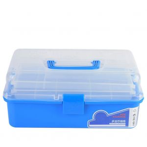 Boite de rangement translucide a trois couches, conteneur organisateur multifonction (bleu translucide) - Neuf