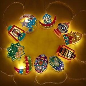 KAL-Guirlande Lumineuse Led Pour Ramadan, Aïd, 1,6 M, 3 M, Décorations Du Ramadan, Guirlande Lumineuse À Piles Pour L'Aïd Mubarak, Lumière Lune, Étoile, Lanterne Décorative Pour Intérieur Et - Neuf