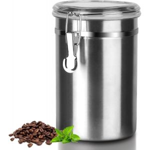 Boîte À Café Hermétique,Conservation En Acier Inoxydable Pour Grains De Café Avec Couvercle Transparent Bocal Récipient Rangement Cuisine Alimentaires Stockage Thé (1pc-1.8l-Argenté) - Neuf