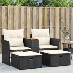 Prolenta Premium - Canap&eacute; De Jardin 2 Places Avec Tabourets Noir R&eacute;sine Tress&eacute;e - Neuf