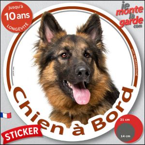 Berger Allemand Noir Et Feu &Agrave; Poils Longs, Sticker Voiture Rond Photo "Chien &Agrave; Bord", Disque Adh&eacute;sif Qui R&eacute;siste &Agrave; La Pluie Au Soleil Et Au Gel Jusqu'&Agrave; 10 Ans, Id&eacute;e Cadeau, 14 Cm De Diam&egrave;tre. - Neuf