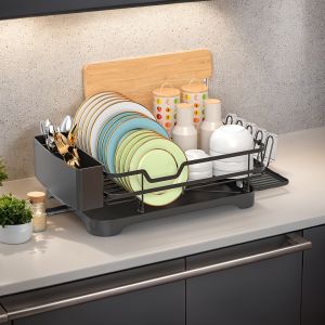 &Eacute;gouttoir &Agrave; Vaisselle, &Eacute;tag&egrave;re Pour Ustensiles Simple Couche Avec Bac De Goutte Et Buse Spirale, S&eacute;choir &Agrave; Vaisselle Avec Porte-Couverts Amovible, R&acirc;telier D'&eacute;gouttage Pour Cuisine, Noir - Neuf