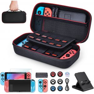 KAL-Pack D'Accessoires Switch, Kit D'Accessoires 16 En 1 Comprenant Un Etui De Transport Switch, Etui De Protection Pour Console Et J-Con, Une Protection D`Ecran, Un Etui De Jeu Switch - Neuf