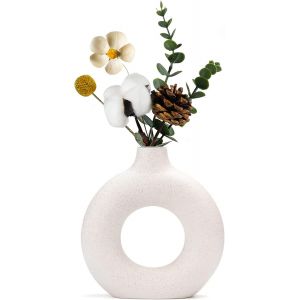 Vase en céramique en Donut Blanc pour décoration d'intérieur Moderne,vases Ronds Mat pour Herbe de la Pampa,Neutre Boho Nordique minimalisme Style vases (Grand) - Neuf