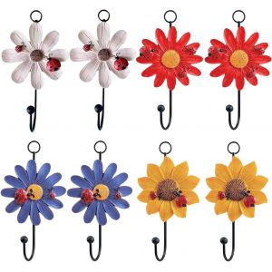 Crochets Muraux D&eacute;coratifs En M&eacute;tal Et Polyr&eacute;sine Rouge,Jaune,Vert,Blanc,8 Pi&egrave;ces. - Neuf