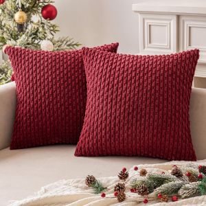 Cauc-Housse De Coussin D&eacute;corative En Velours C&ocirc;tel&eacute; Coussins Canape Carr&eacute; Super Doux Taie Oreiller Moderne Maison Pour Salon Chambre Fauteuil De Bureau 45x45 Cm Lot De 2 Vin Rouge - Neuf