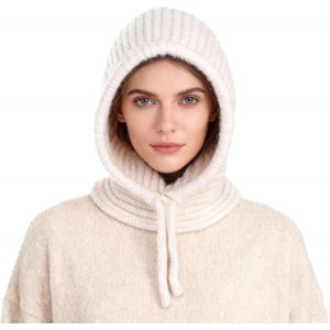 Jexnovashop-Charpe Capuche Tricot&eacute;e 2-En-1 Hiver, Cagoule Thermique Cache-Cou Chaud Pour Homme & Femme, Bonnet Tricot&eacute; Coupe-Vent Avec Cordon Ajustable - Neuf