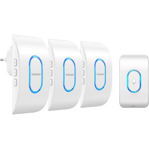 KALANKA-TECKNE Sonnette Ext&eacute;rieure sans Fil Etanche avec 3 R&eacute;cepteurs, 60 M&eacute;lodies et 5 Volumes R&eacute;glables, Port&eacute;e de 400M, Etanch&eacute;it&eacute; IP65, LED Bleue Clignotante, pour Maison et H&ocirc;tel - Blanc - Neuf