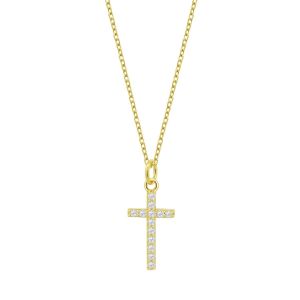 Collier Lotus Silver Croix Chrétienne Sertie Oxydes Argent Doré - Neuf