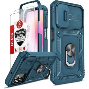 Sansh-Coque Pour Samsung Galaxy A25 5g Antichoc: 2 Verre Trempé+ Anneau Support,Protection De La Caméra Pc Dur Anti-Chut Renforcée Armor Heavy Duty Bumper Housse Etui Coque A 25-Bleu - Neuf