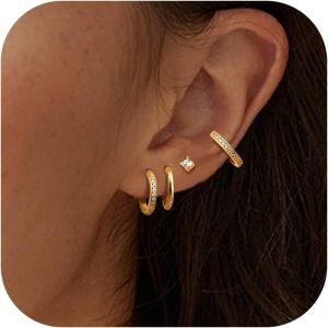 Kal-4 Paires Boucles D'oreilles Femme Plaqu&eacute; Or 14 Carats Argent Sterling 925 Aiguilles D'oreille Hypoallerg&eacute;niques Cartilage Tragus Helix Piercing Oreille Petites Boucles D'oreilles Femme - Neuf