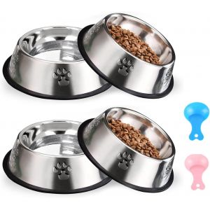 Kalanka-4 Pièces Gamelle Chat,Gamelles Pour Chien,Inoxydable Bols Chat Alimentaire En Acier Antidérapantes Avec Base En Caoutchouc,Gamelles D'eau Pour Chatpour Chiots Hamsters Lapins Petits Animaux - Neuf