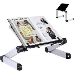 MEVRONISSHOP-Support Livre - Hauteur R&eacute;glable Porte Livre avec Bras en Aluminium Durables, Repose Livre Pupitre de Lecture pour Couvertures Rigides &eacute;paisses, Recettes, Ordinateur et iPad - Neuf
