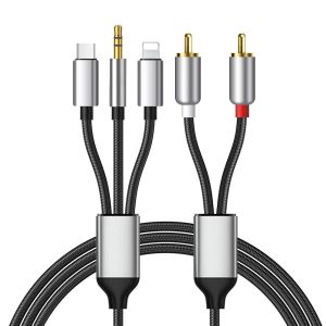 MEVRONISSHOP-C&acirc;ble RCA pour iPhone, c&acirc;ble audio type C vers 2RCA, RCA vers jack 3,5, c&acirc;ble Lightning vers RCA (c&acirc;ble audio 3 en 1), compatible avec iPhone, Samsung Galaxy, Huawei, pour voiture, home - Neuf