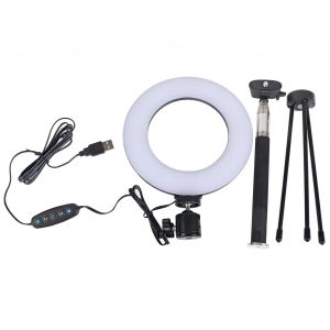 Anneau lumineux LED de 6 pouces a intensite variable avec support pour video, camera en direct, maquillage - Neuf