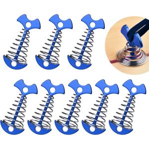 Yemaesre-Piquet De Poisson, 8 Pièces Fishbone Tendeur De Tente Avec Ressort Mousqueton, Aluminium Alliage Ressort Tentes Piquets, Camping Tent Stakes Pegs Anchor Tendeur Pour Planche Pont (Bleu) - Neuf