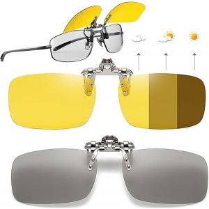 2 Pi&egrave;ce Clip Solaire Pour Lunettes De Vue Anti-Reflets Clip Lunettes De Soleil Polaris&eacute;es R&eacute;versible Pour Surlunettes De Soleil Homme, Surlunettes De Soleil Femme (2 Couleurs) - Neuf