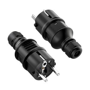 2 Pi&egrave;ces M&acirc;le Fiche Schuko 250V 16A, Fiche D'alimentation de Contact de Protection avec Anti-torsion, Prise Electrique Male Secteur de Contre de Terre pour C&acirc;ble Int&eacute;rieur et Ext&eacute;rieur, Noir - Neuf