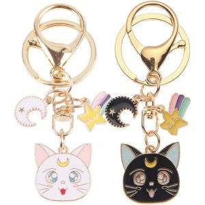 Kal-Porte-Cl&eacute;s Sailor Moon 2 Pcs Porte-Cl&eacute;s Chat Porte-Bonheur Sac Pendentif Lune Chat Porte Cl&eacute; Kawaii Motif Chat Porte-Cl&eacute;s Porte-Cl&eacute;s Couple Porte-Cl&eacute;s D'amiti&eacute; Porte-Cl&eacute;s Saint-Valentin - Neuf
