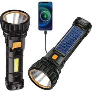 Torche Lampe De Poche Led Lampe De Poche Solaire ,1200 Mah Lampe De Poche Rechargeable, Lampe De Poche Avec Chargeur Usb, Flashlight Ipx4 Étanche 3 Modes Lumière Pour Camping Randonnée Urgence,2 Pack - Neuf