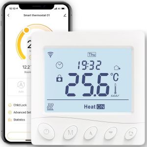 Thermostat Connecté Wifi Chauffage Au Sol Électrique, Calendrier Et Télécommande Sans Hub, Compatible Avec Alexa, Google Home 16A,Blanc - Neuf