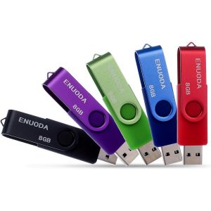 Lot de 5 Cl&eacute; USB 8 Go Stockage M&eacute;moire Flash Rotation Disque Cle USB 2.0 pour Le Stockage de Musique et des Dossiers (Couleur Mixte: Rouge Vert Noir Bleu et Violet) - Neuf