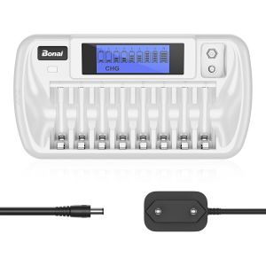 Chargeur de Piles LCD 8+1 Slots, Universel pour AA/AAA/Ni-MH/Ni-CD/9V Batterie Rechargeables, &Eacute;cran LCD Intelligent, Chargeur Rapide DC 12V/1A, Avec Fonction de D&eacute;charge(chargeur certifi&eacute; CE GS) - Neuf