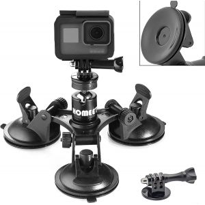 MEVRONISSHOP-Support Auto Ventouse &agrave; Fixation Voiture Auto Support &agrave; Ventouse Cam&eacute;ra Suction Mount Auto Triple avec 1/4'' T&ecirc;te Rotule pour DSLR Cam&eacute;ras/Sport Cam&eacute;ras - Neuf