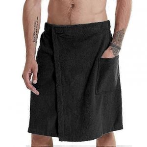 Pareo de sauna pour homme en coton Serviette de plage Serviette de bain portable avec poche Velcro - Neuf