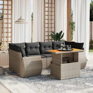 Prolenta Premium - Salon De Jardin Avec Coussins 7 Pcs Gris R&eacute;sine Tress&eacute;e - Neuf