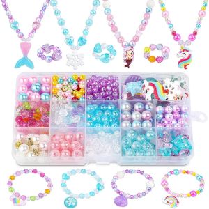 KALANKA-Enfant Perle Fabrication Bijoux Enfant kit,Bracelet Bricolage Perles Set Colliers Perle Enfants Licorne Sirène Princesse Kit Collier Bracelet Perlage 400pcs+ - Neuf