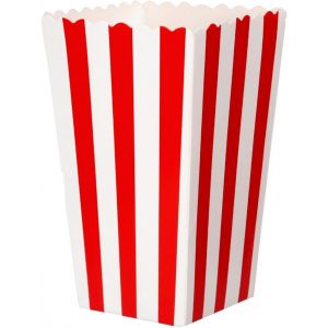 Lot de 40 boîtes à pop-corn rouges - Petit conteneur à bonbons - En papier blanc - Pour collations de fête, bonbons, cadeaux de Noël (rayures rouges) - Neuf