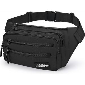 KALANKA-Sac Banane Femme Homme Sacoche Banane avec 6 Poches Zippées et Sangle Réglable Sac à la Taille Sac Banana Sport pour Le Randonnée Cyclisme Camping Jogging, Noir - Neuf