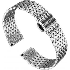 Khkui-Bracelet De Montre En Acier Inoxydable À Mailles Ultra Fines Bracelet De Montre Poli Bracelets De Montre De Remplacement 12mm/14mm/16mm/18mm/20mm/22mm Pour Femme Avec Boucle Papillon - Neuf
