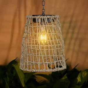 Lampes Solaires D'extérieur - Lanternes Solaires En Rotin Pour L'extérieur - Résistantes Aux Intempéries - Lampions Suspendus Avec Chaîne En Métal Et Crochet - Décoration De Jardin Bohème - Neuf