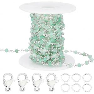 Cha&icirc;ne De Bijoux 4m Faite &Agrave; La Main Avec Perles Rondelles De Jade Facett&eacute;es, Cha&icirc;ne &Agrave; Maillons Barre, Collier Avec 20 Fermoirs Mousquetons Et 20 Anneaux De Jonction Pour La Cr&eacute;ation De Bijoux - Neuf
