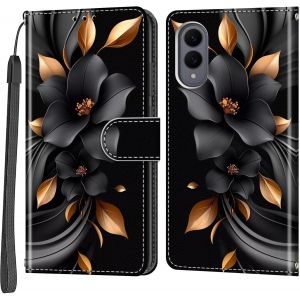 JGD-Coque pour Samsung Galaxy S25 Edge, Housse en Cuir PU Etui &agrave; Rabat Pochette de Antichoc Portefeuille avec Fentes pour Cartes Feuilles et Fleurs - Neuf