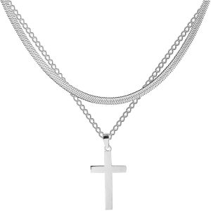 Trahoo-Collier Croix Homme Argent, Collier Avec Pendentif En Forme De Croix Pour Homme Et Femme, Collier Croix, Collier Homme, Femme Homme Pendentif Classique Chaîne, Pièce Classique Et Polyvalente - Neuf