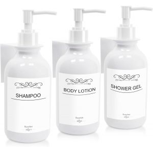 BHHBB-Lot de 3 distributeurs de Savon Mural - 300 ML - Blanc - Distributeur de Savon Mural sans perçage - Distributeur de Pompe en Plastique avec Entonnoir et étiquettes étanches - pour Cuisine, - Neuf