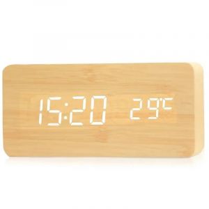 Réveil Numérique En Bois,Réveil Led Avec Température,Horloges De Bureau Pour Bureau,Horloge De Chevet.Bamboo. - Neuf