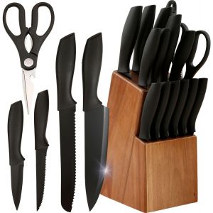Mevronisshop-Set De Couteaux De Cuisine Professionnel Avec Bloc Couteaux 15 Pi&egrave;ces (Aff&ucirc;teur Et Ciseaux Inclus). Ensemble Couteaux Cuisine Avec Bloc. Bloc Avec Set Couteau Cuisine Professionnel. (Aca - Neuf