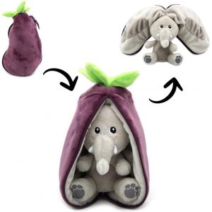 KALANKA-Déglingos Les FLIPETZ - Doudou Velvet L'éléphant/Aubergine - Elephant Cache-Cache réversible - Peluche Toute Douce pour bébé - Idées Cadeaux de Naissance, Violet et Gris - Neuf