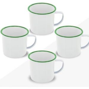 Eryi-Lot De 4 Tasses En Émail Pour Café/Thé/Chaud/Froid, Tasse Vintage Pour Camping, Pique-Nique Ou Voyage, Design Rétro, Couleurs Complètes, Légères, Portables Et Durables (Blanc Avec Vert) - Neuf