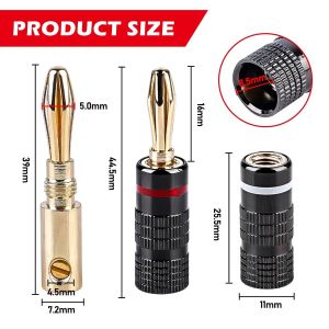 TIANYI-Fiche Banane Plaqué or 10 Paires (20 Pièces) Fiches Banane pour Câble de Haut-Parleurs de 0.75mm à 4mm, Fiches Banane Hifi pour Amplificateur, Speaker Cable - Neuf
