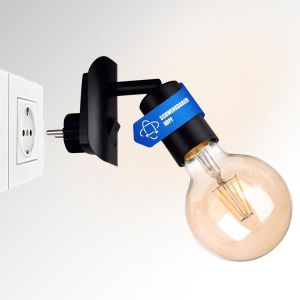 11-059a Lampe Enfichable Led Avec 1x Ampoule Led E27 Or 2500k Blanc Chaud 4 Watts En Noir Mat *Anna* Lampe De Lecture, Veilleuse, Applique Murale, Lampe De Cuisine, Lampe Enfichable - Neuf