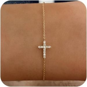 Kalanka-Bracelet Croix Pour Femmes Bracelet Plaqué Or 18k Avec Diamant Cz Et Croix Bracelet Réglable En Acier Inoxydable Bijoux Cadeaux Pour La Saint-Valentin Pâques Baptême - Neuf